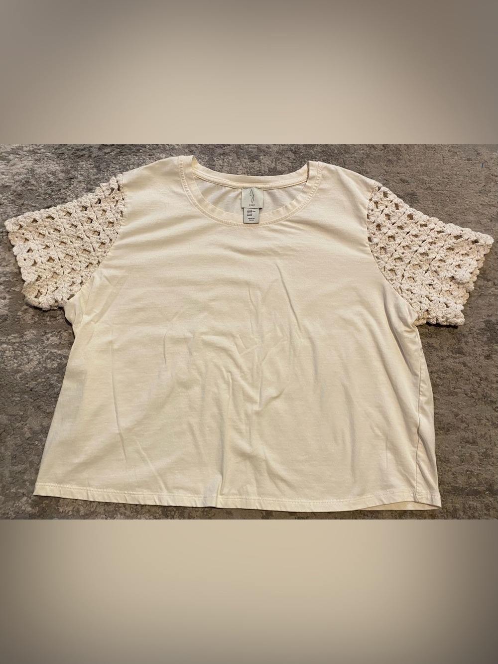 Joie Cream Short-Sleeve Top with Crochet Sleeves